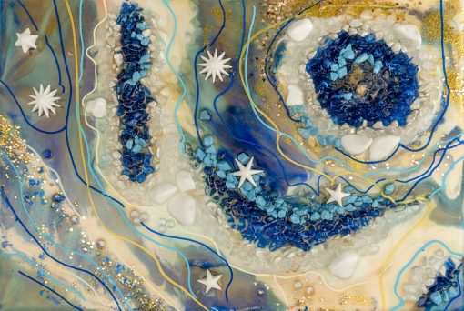 obraz malowany żywica epoksydowa gwiazdy abstrakcja niebieska