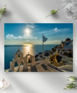 Niebieski obraz przedstawiający grecką wyspę do salonu