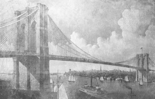 Obraz z mostem brooklińskim - stara rycina