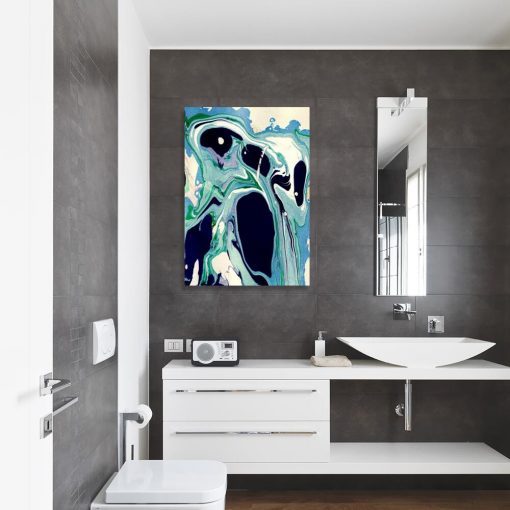 Obraz z niebieską abstrakcją do toalety
