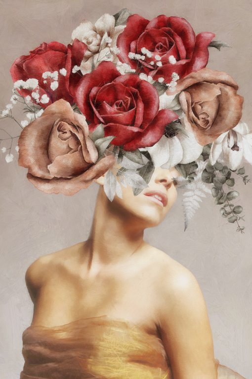 Obraz kobieta z różami na głowie