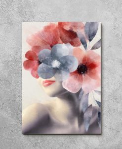 Obraz z motywem portretu i kwiatów w stonowanych barwach