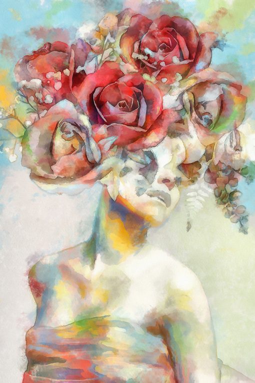 Obraz z pastelową kobietą i kwiatami
