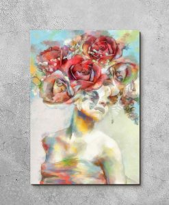 Pastelowy obraz z kobietą i różami