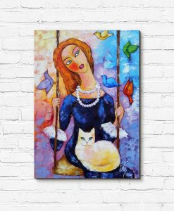 Replika obrazu z kobietą i kotem