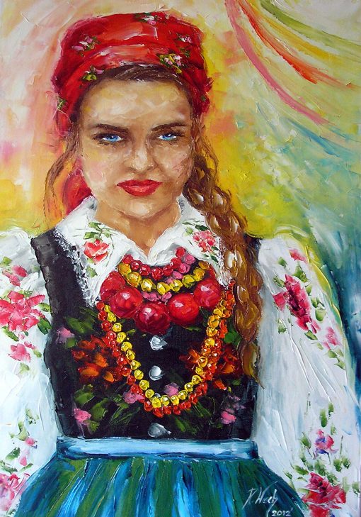 Obraz folkowa dziewczyna - łowiczanka