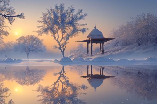 Obraz - azjatycka świątynia zimową porą