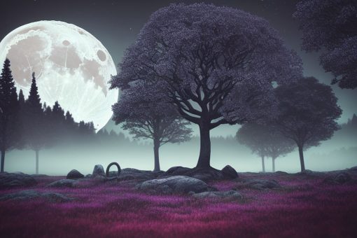 Obraz z księżycem nad lasem