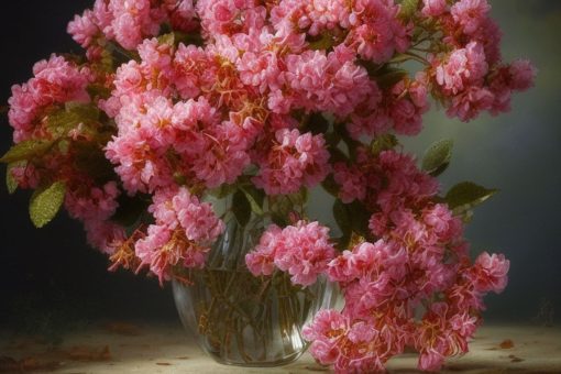 Obraz z motywem kwiatów w koralowym kolorze